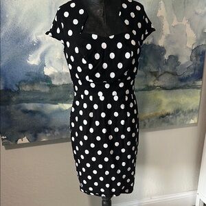 Grace Karin Polka Dot Cap Sleeve Bodycon Dress Size L 95% Cotton Stretchy